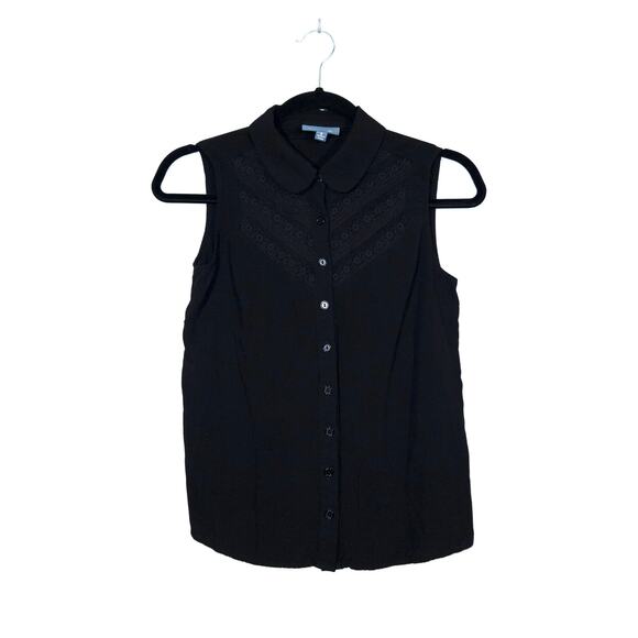 ModCloth Black Lace Front Collared Tank Top Size Small - Picture 1 of 6